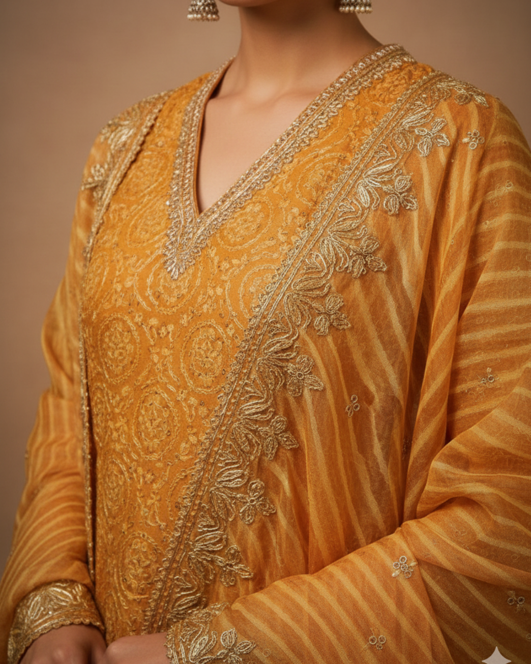 FS Saffron Glow Embroidered Kaftan Set FS-2/Y/5