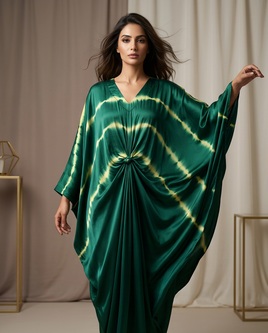 PA-10_GREEN_ES Emerald Silk Drape Kaftan
