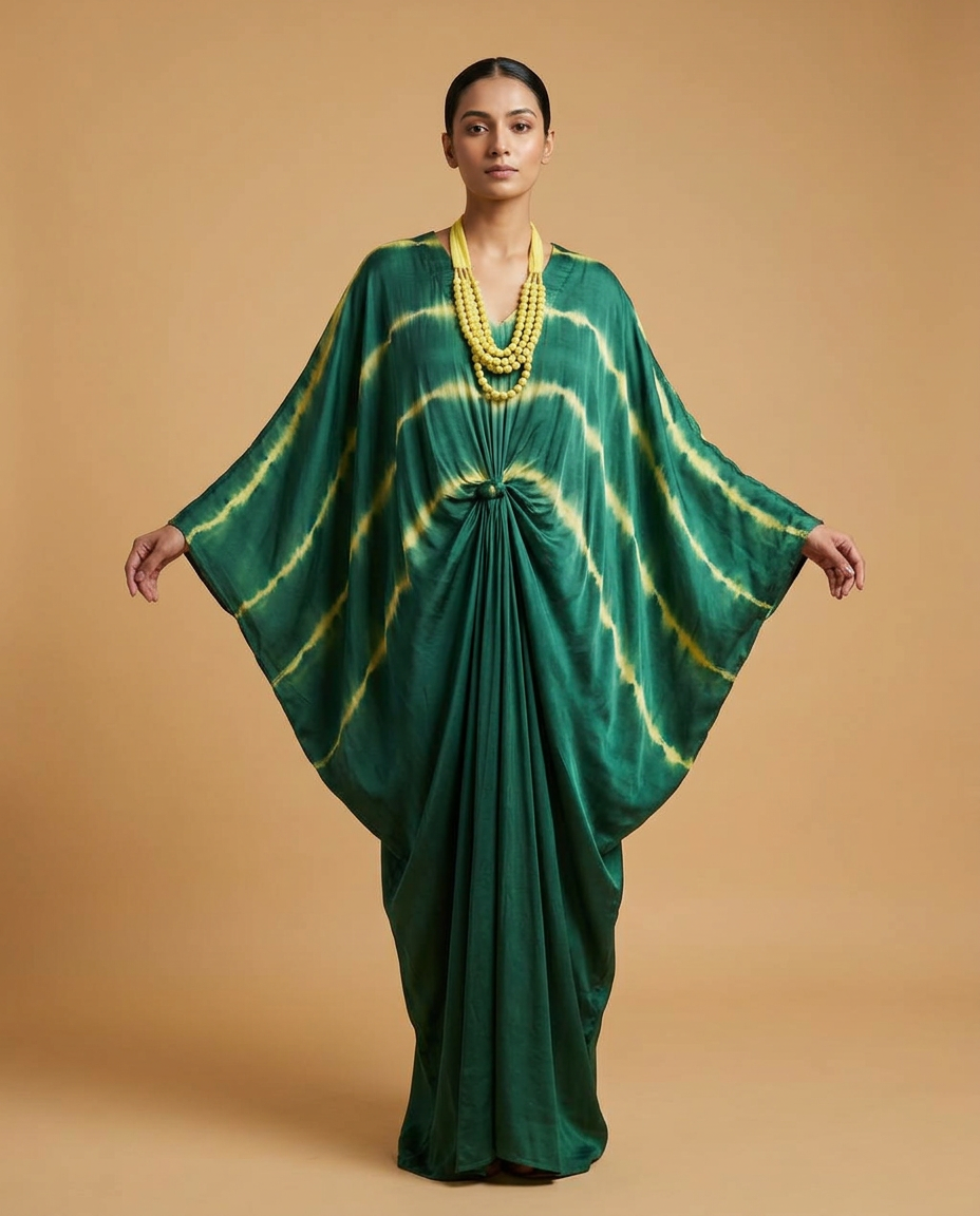 PA-10_GREEN_ES Emerald Silk Drape Kaftan
