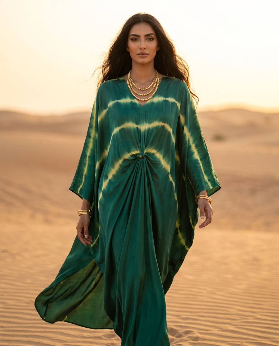 PA-10_GREEN_ES Emerald Silk Drape Kaftan