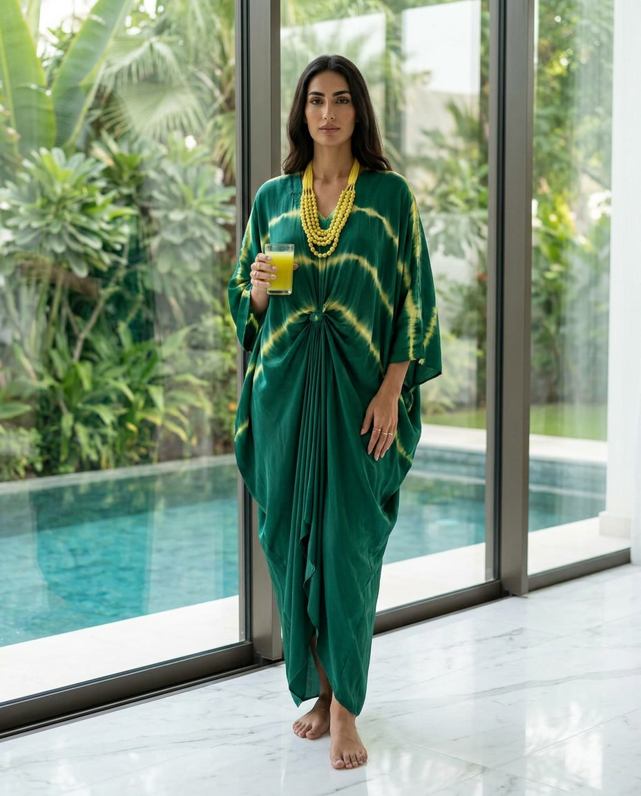 PA-10_GREEN_ES Emerald Silk Drape Kaftan
