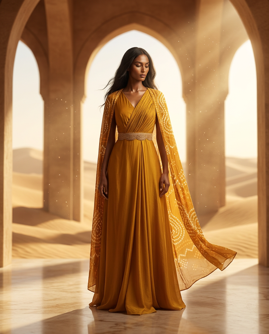 PA-2_MAGENTA_ES Desert Gold Draped Gown