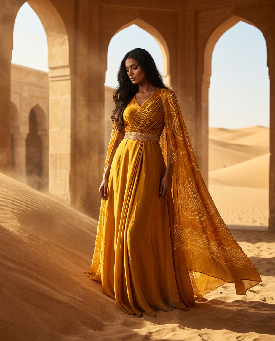 PA-2_MAGENTA_ES Desert Gold Draped Gown