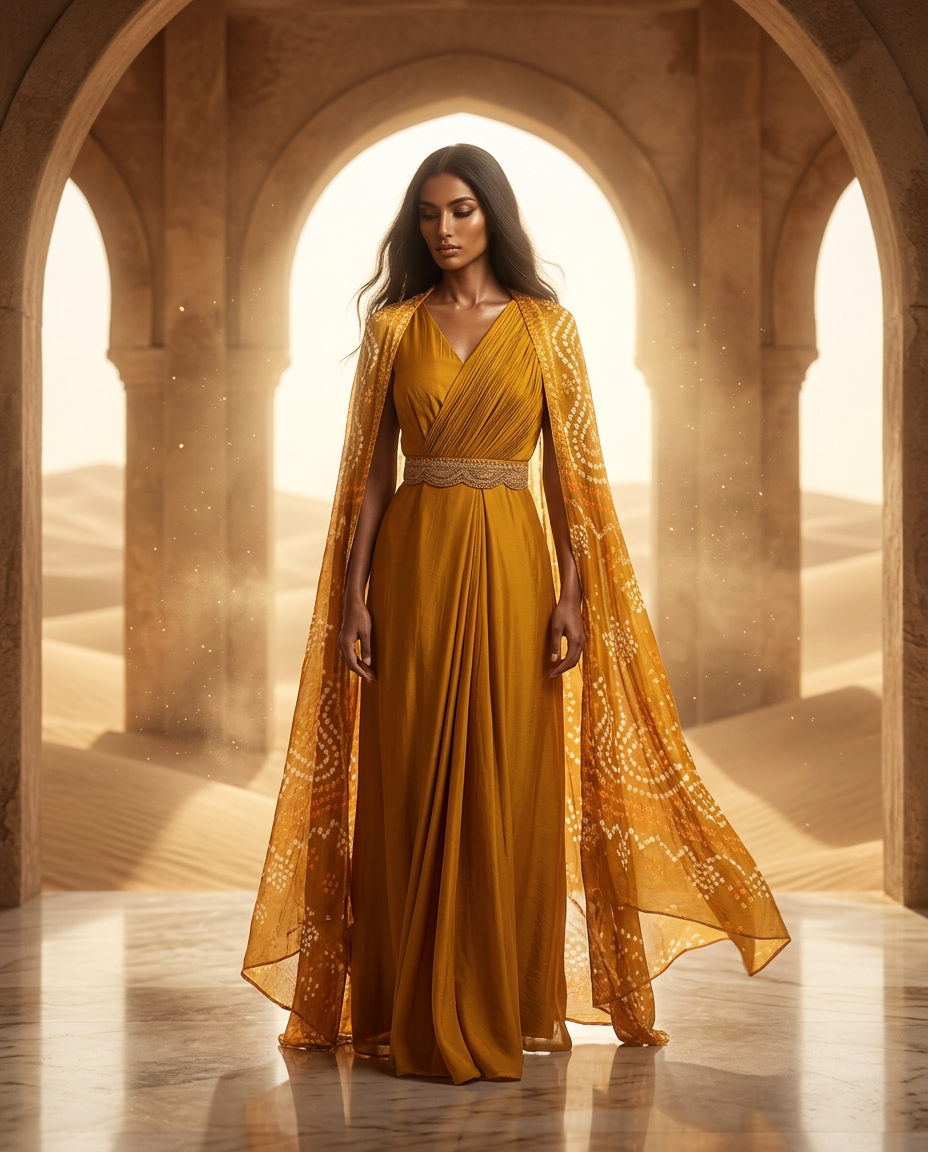 PA-2_MAGENTA_ES Desert Gold Draped Gown