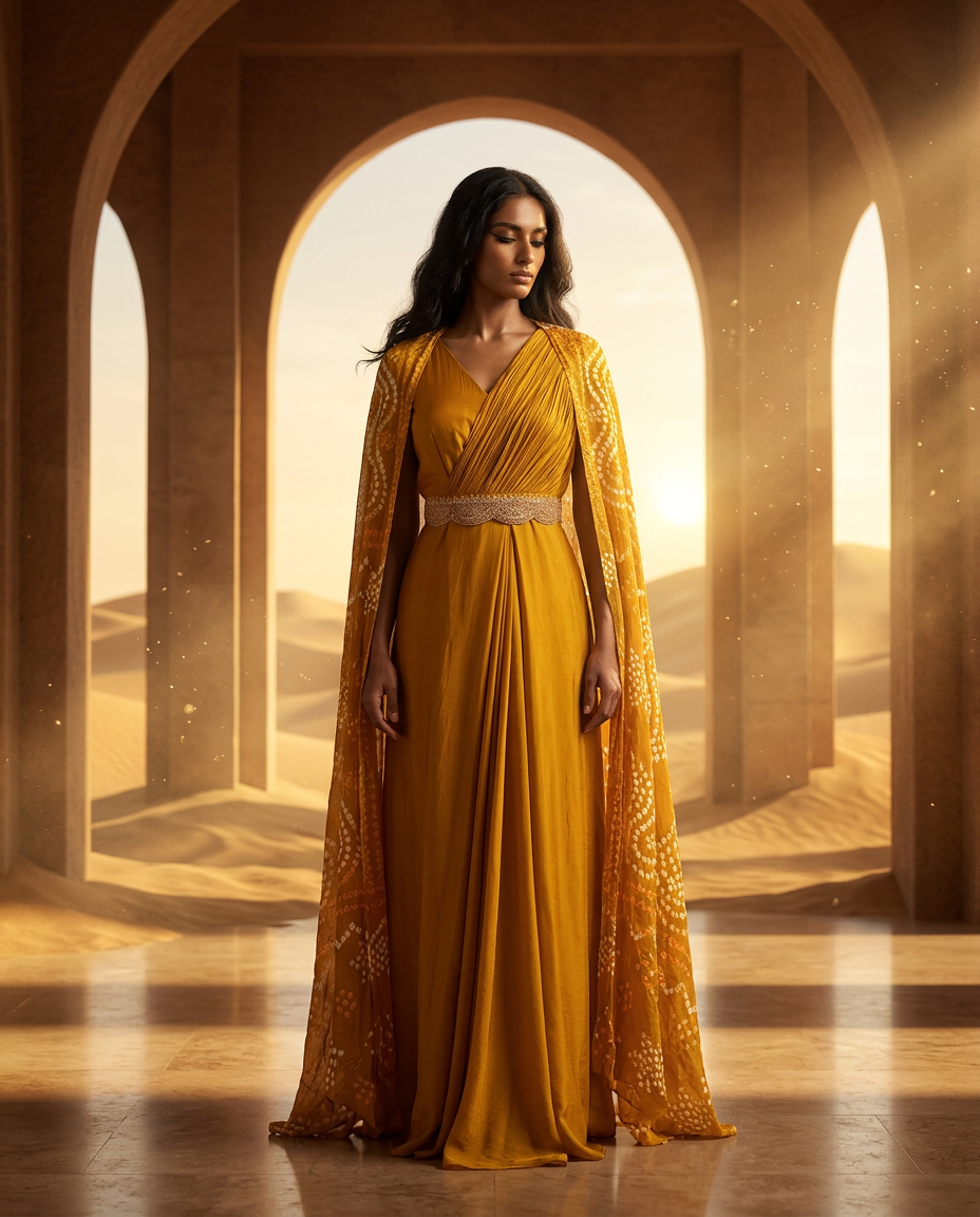 PA-2_MAGENTA_ES Desert Gold Draped Gown