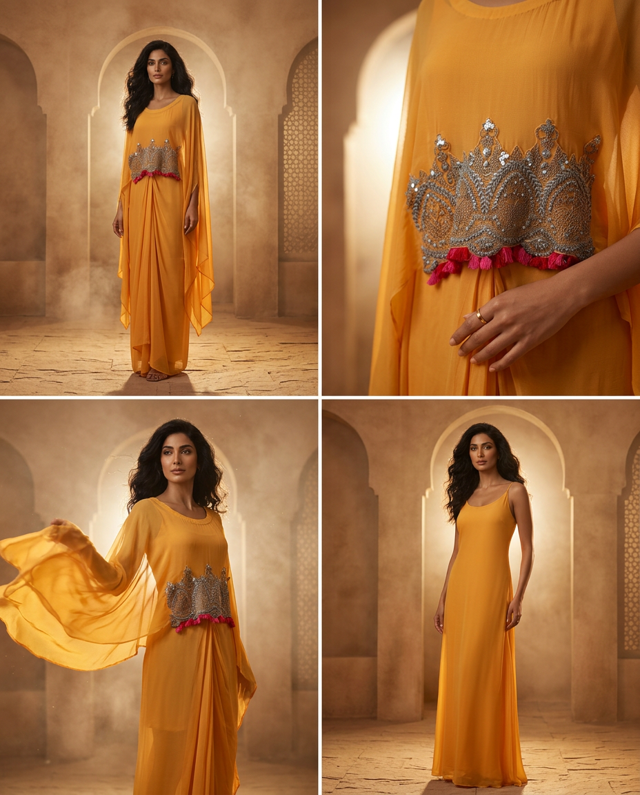 PA-3_YELLOW_ES Golden Aura Draped Gown