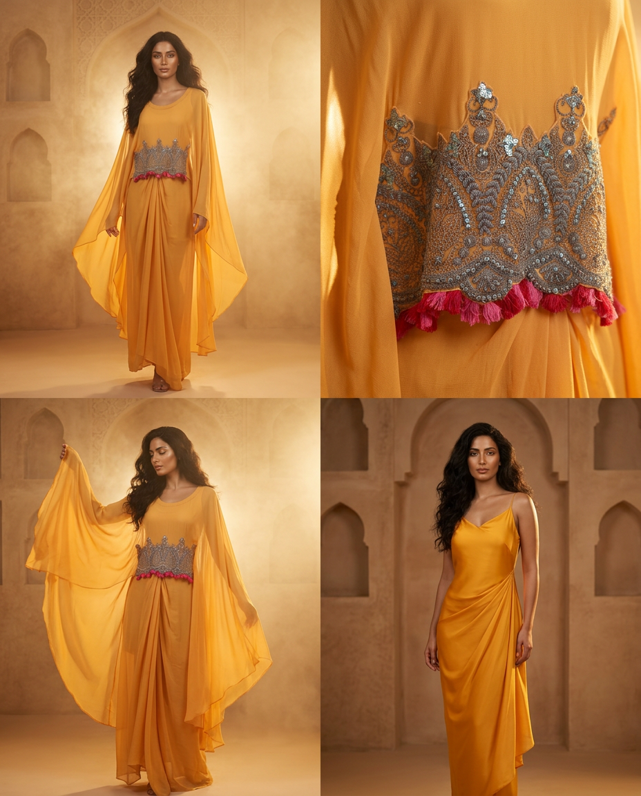 PA-3_YELLOW_ES Golden Aura Draped Gown