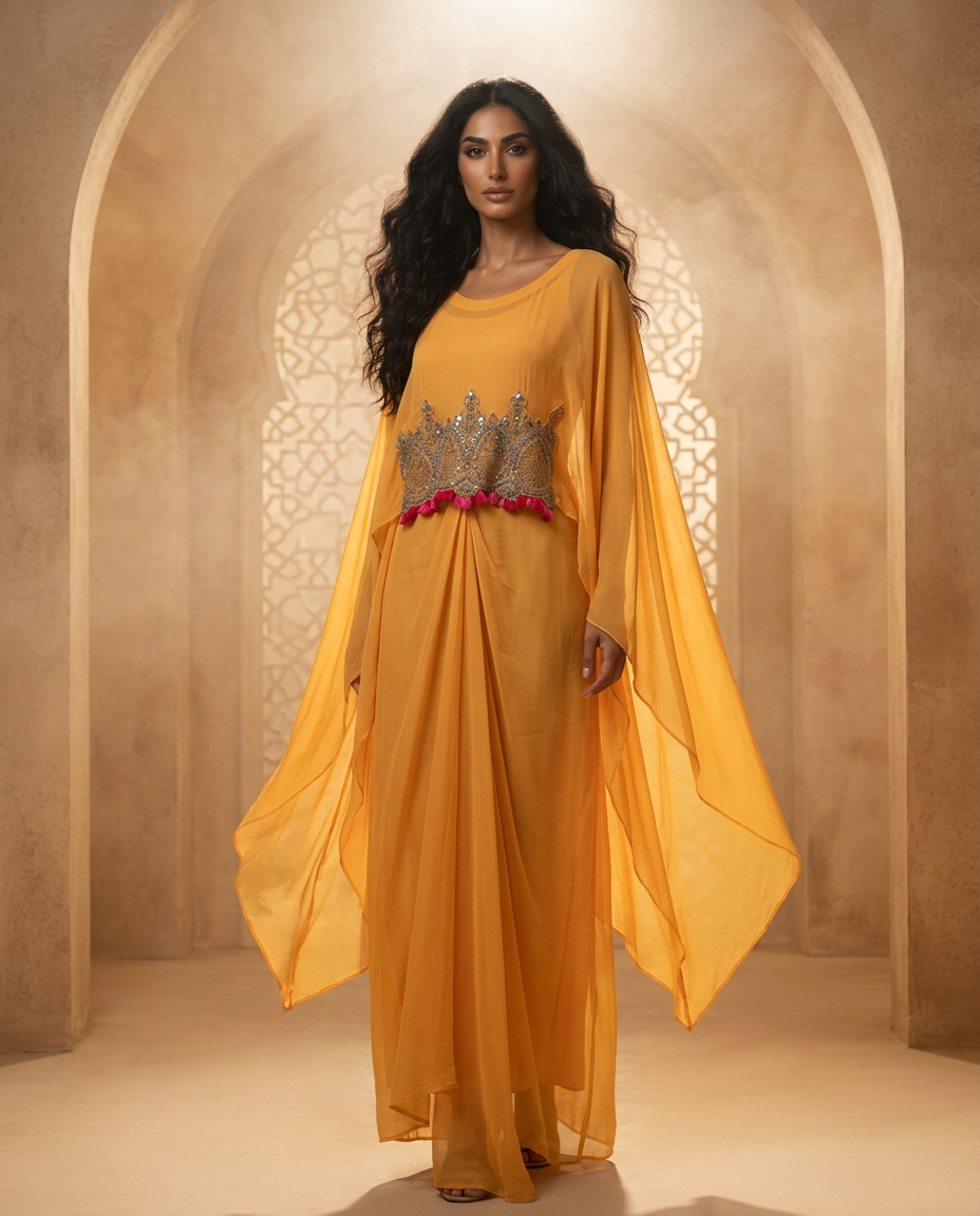 PA-3_YELLOW_ES Golden Aura Draped Gown
