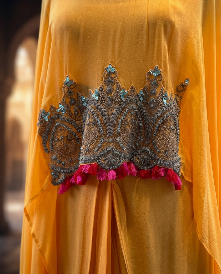 PA-3_YELLOW_ES Golden Aura Draped Gown