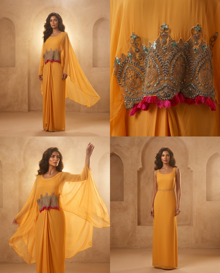 PA-3_YELLOW_ES Golden Aura Draped Gown