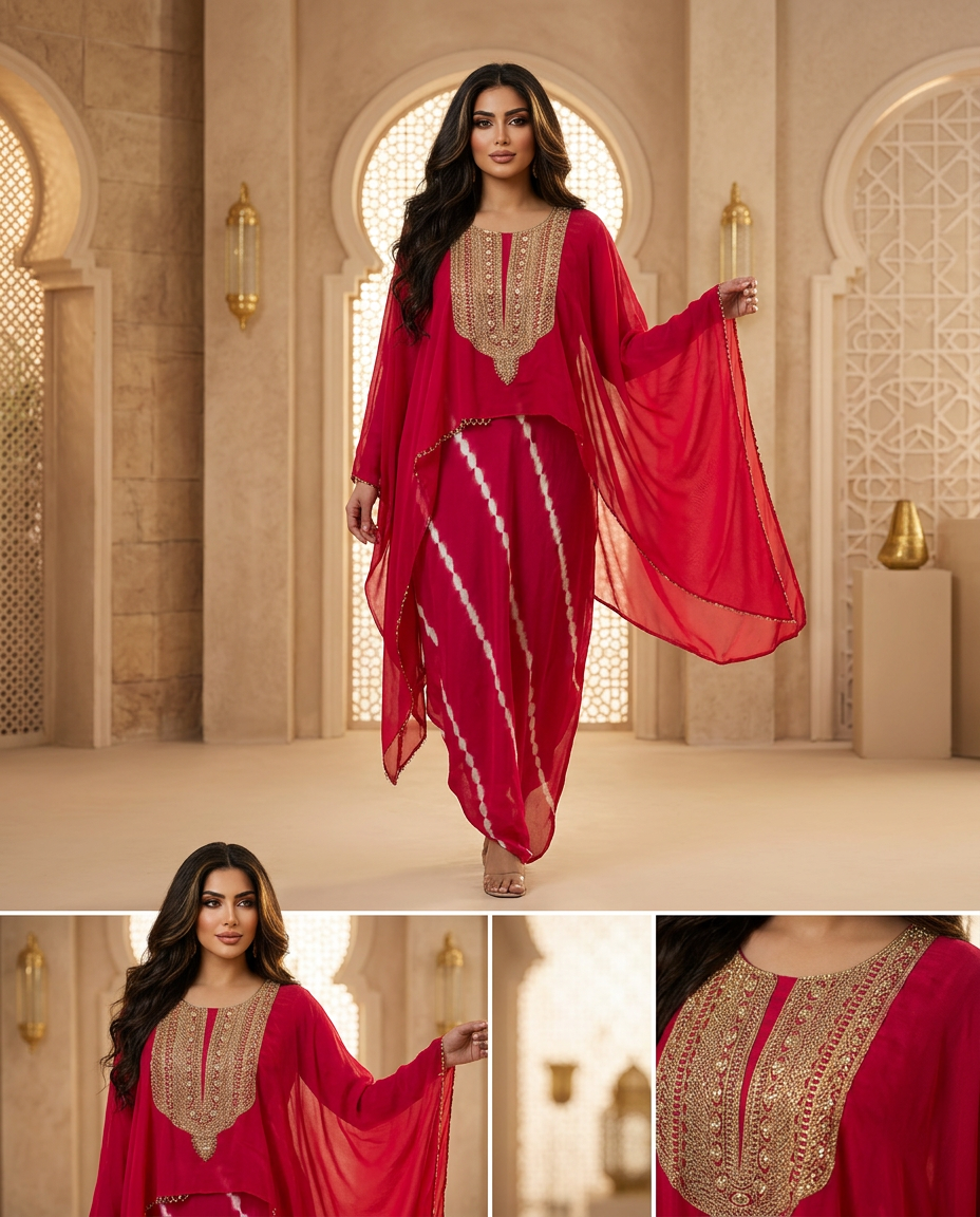 PA-6_RED_ES Scarlet Red Embroidered Drape Set