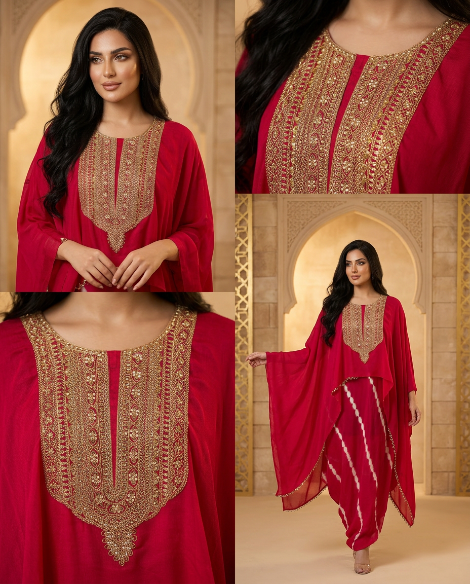 PA-6_RED_ES Scarlet Red Embroidered Drape Set