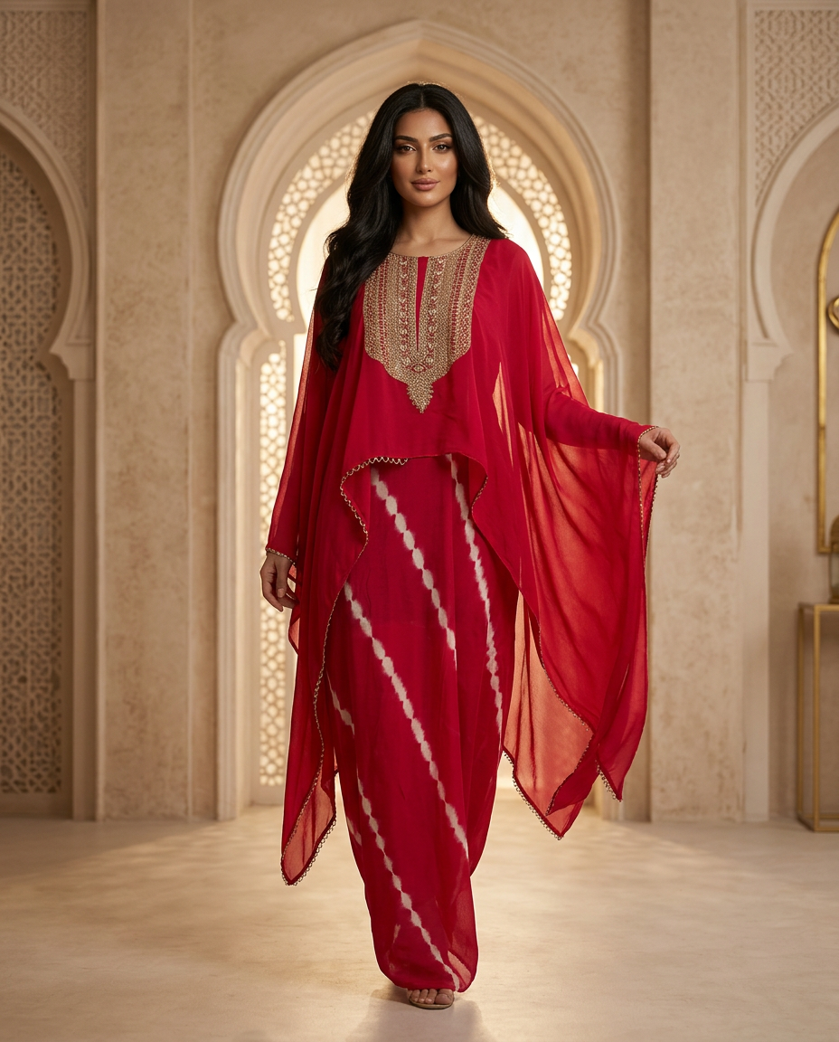 PA-6_RED_ES Scarlet Red Embroidered Drape Set