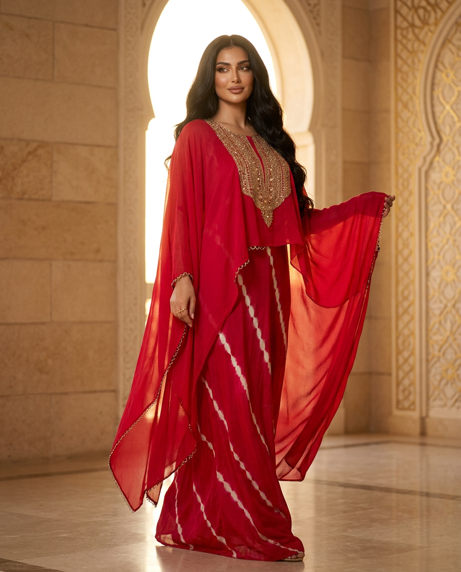 PA-6_RED_ES Scarlet Red Embroidered Drape Set