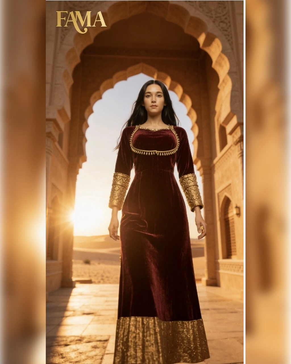 Regal Velvet Anarkali Dress with Gold Brocade Accents PK 2