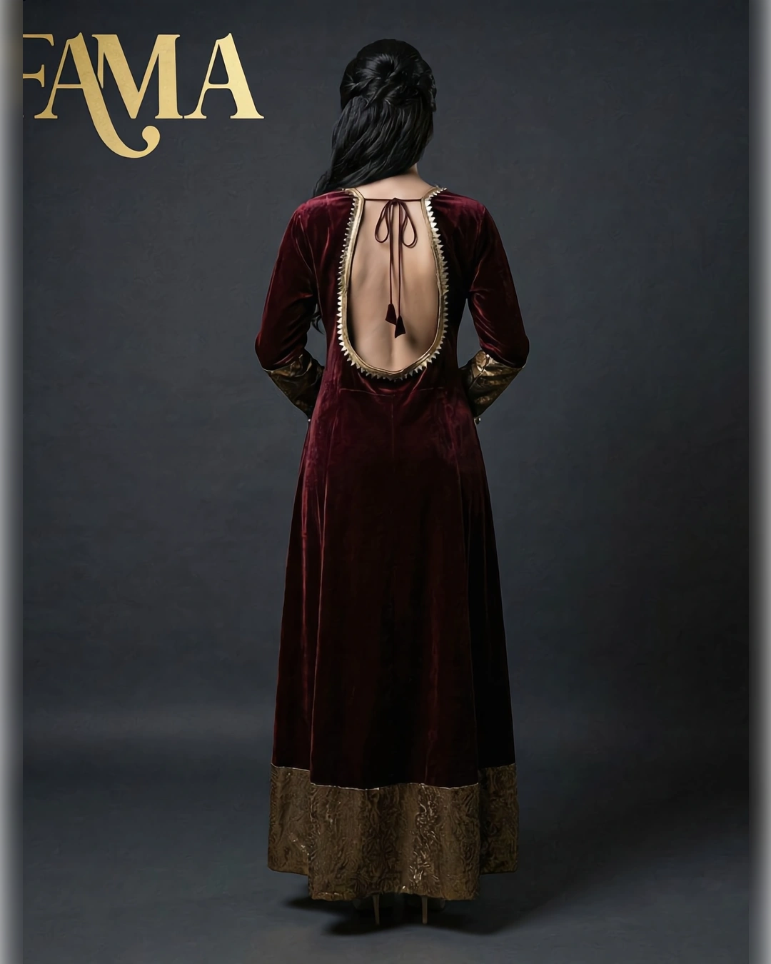 Regal Velvet Anarkali Dress with Gold Brocade Accents PK 2