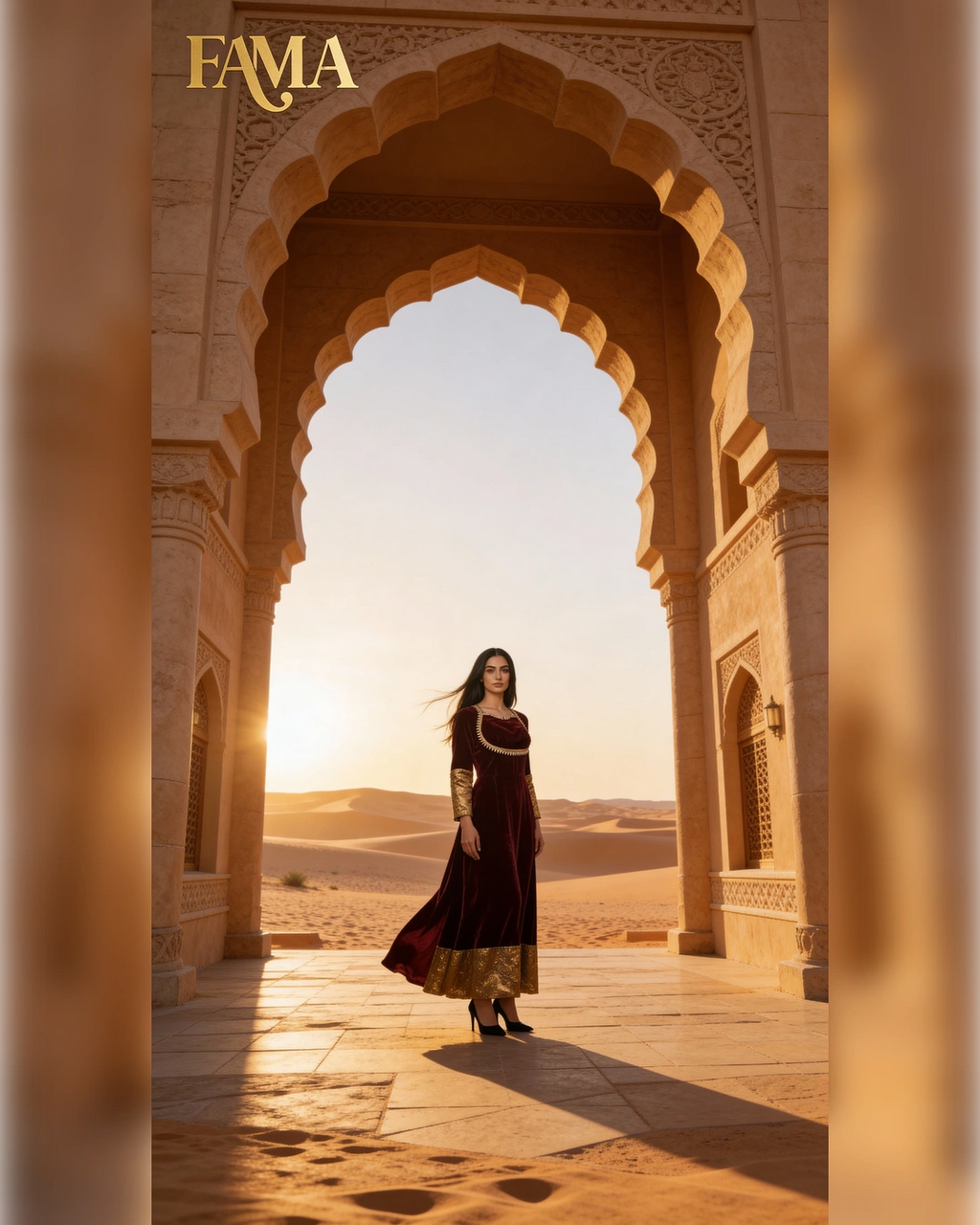 Regal Velvet Anarkali Dress with Gold Brocade Accents PK 2