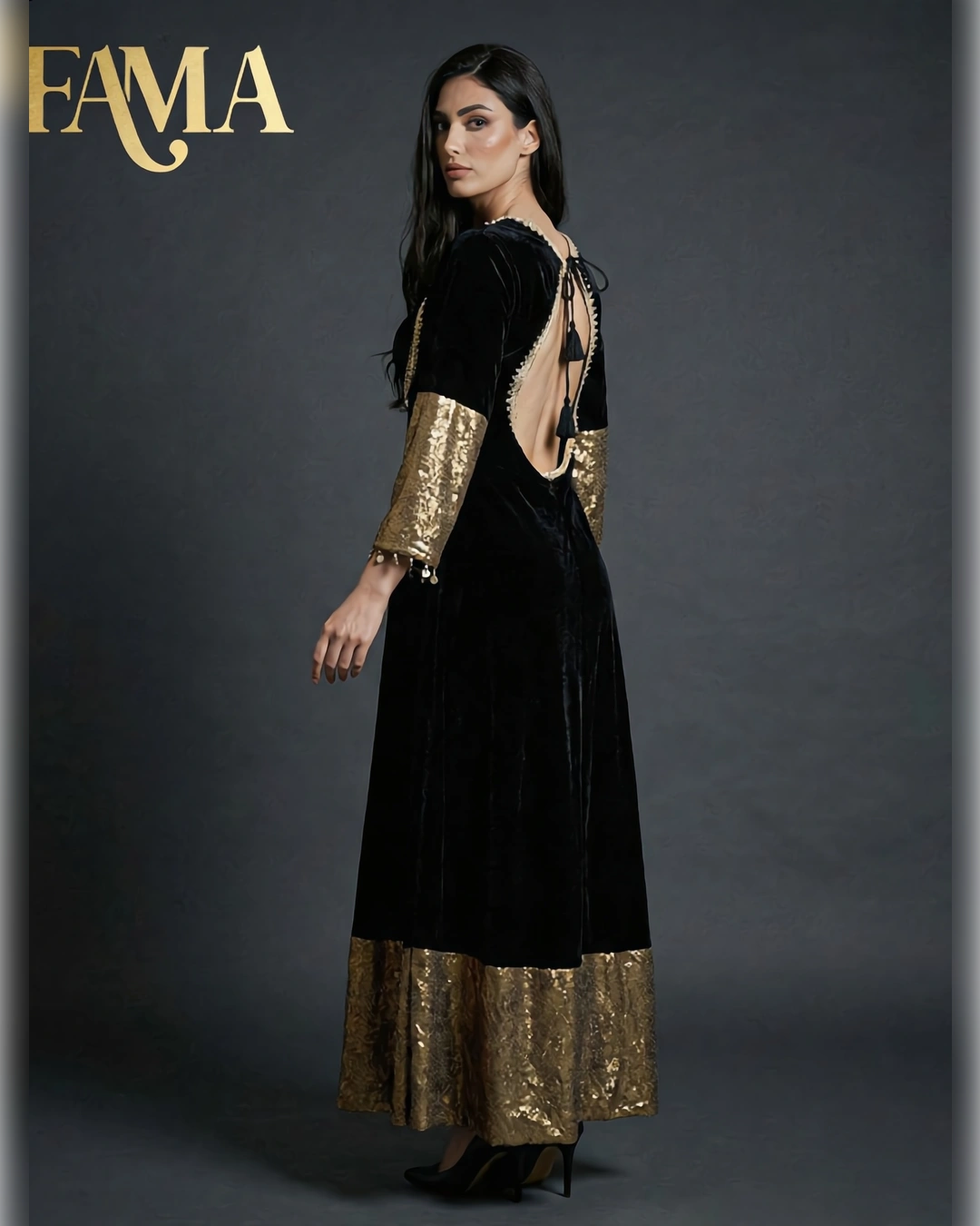 Royale Velvet Gold-Border Anarkali Dress PK 1