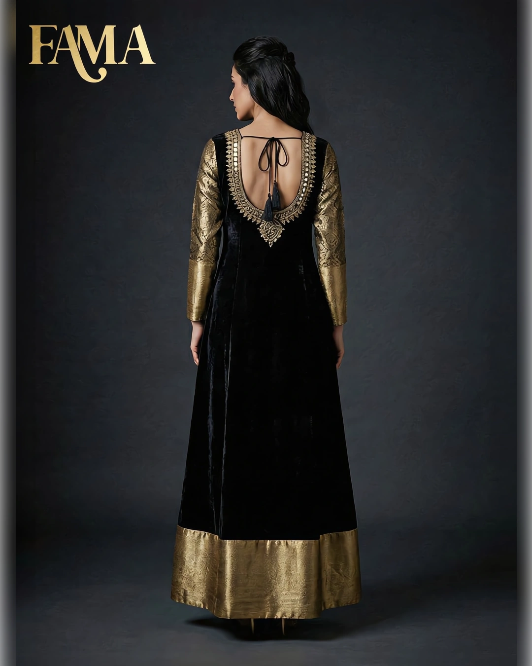 Royale Velvet Gold-Border Anarkali Dress PK 1