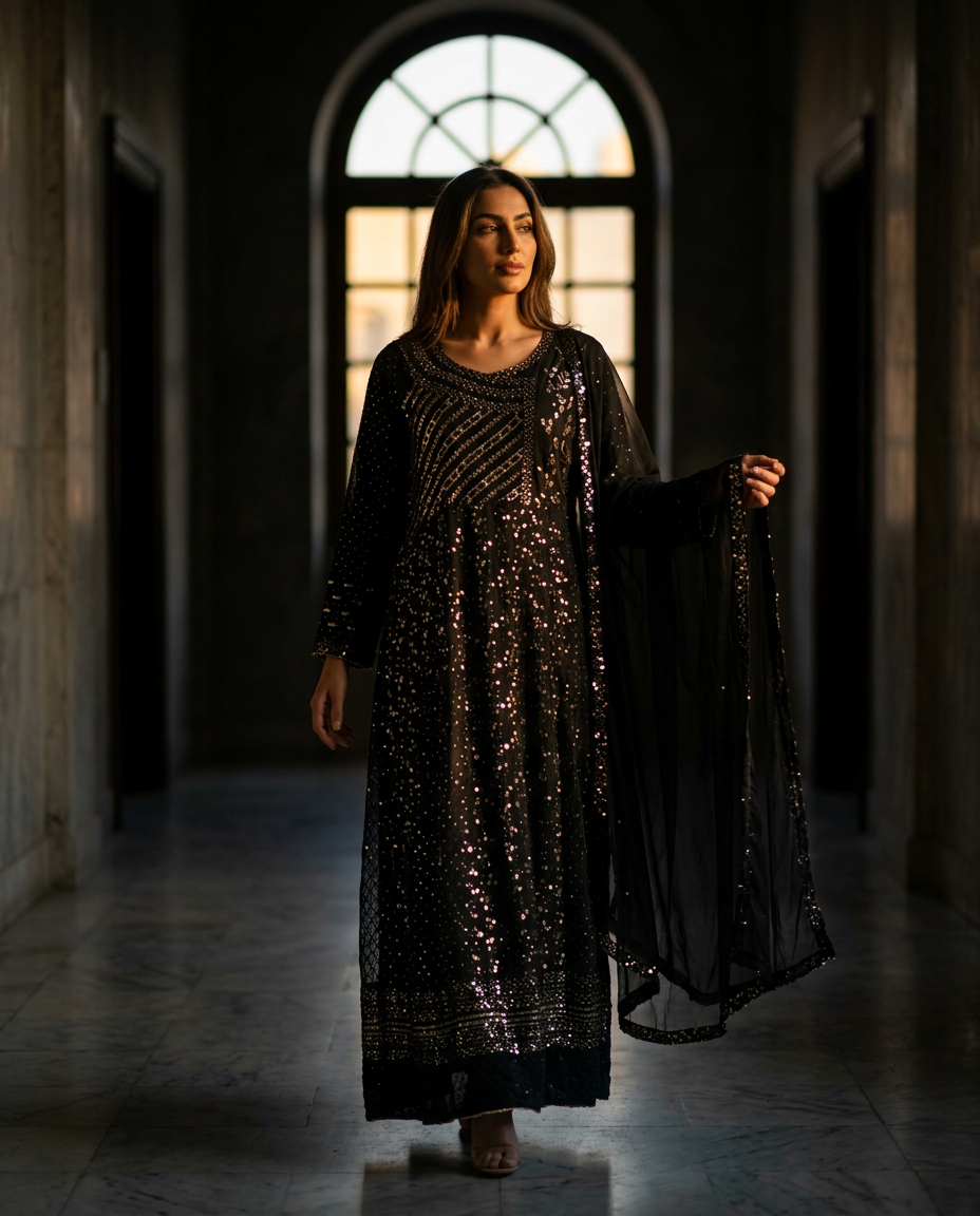 POK-1_BLACK_I Midnight Black Flow Kaftan