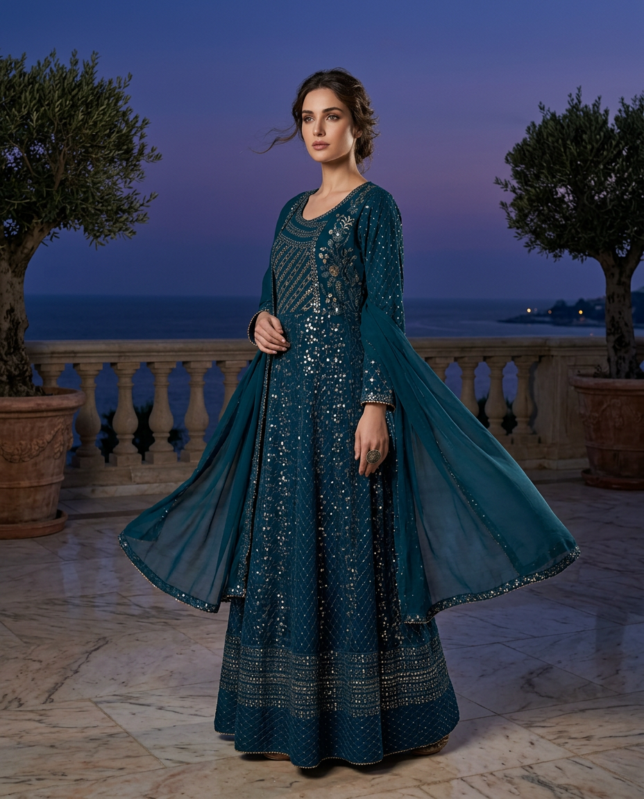 POK-1_BLUE_I Sapphire Blue Flow Kaftan