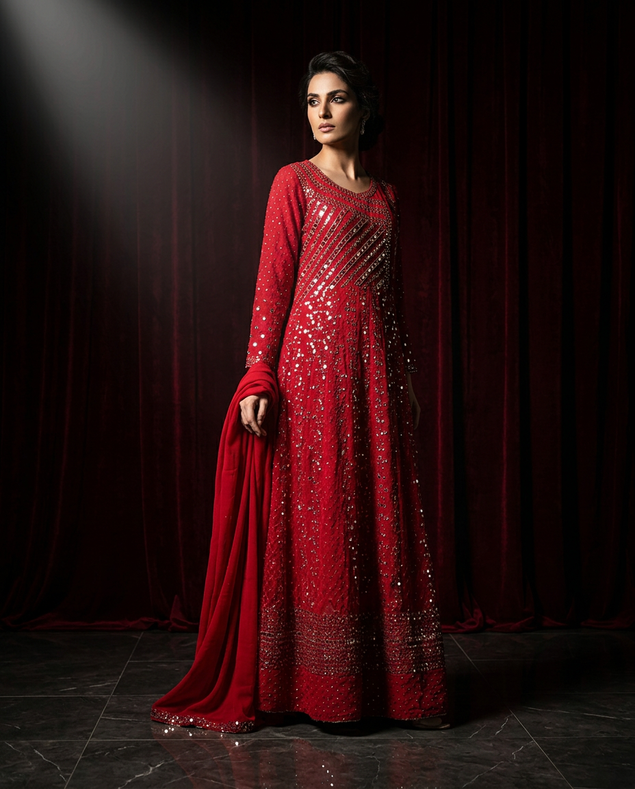 POK-1_RED_I Crimson Red Flow Kaftan