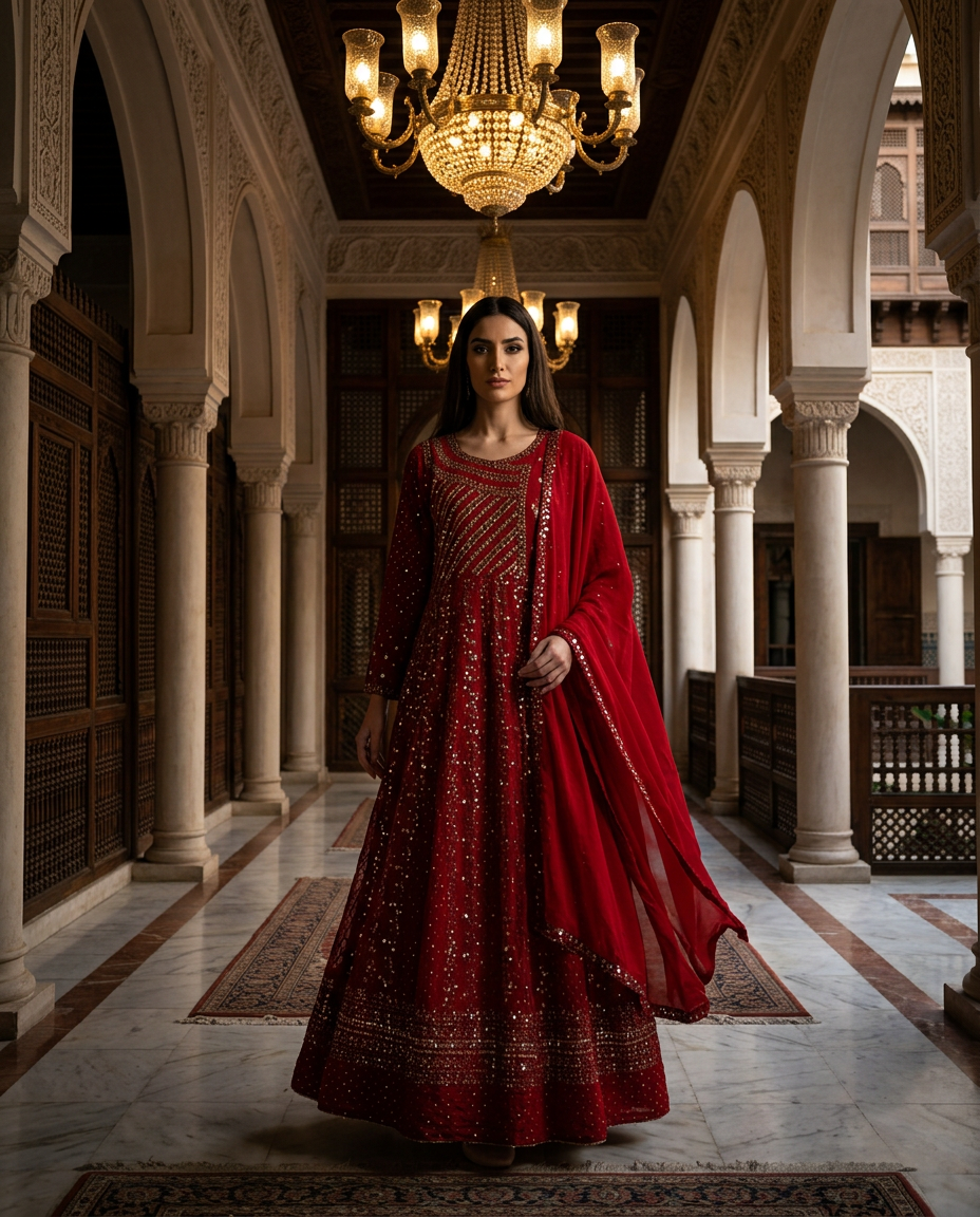 POK-1_RED_I Crimson Red Flow Kaftan