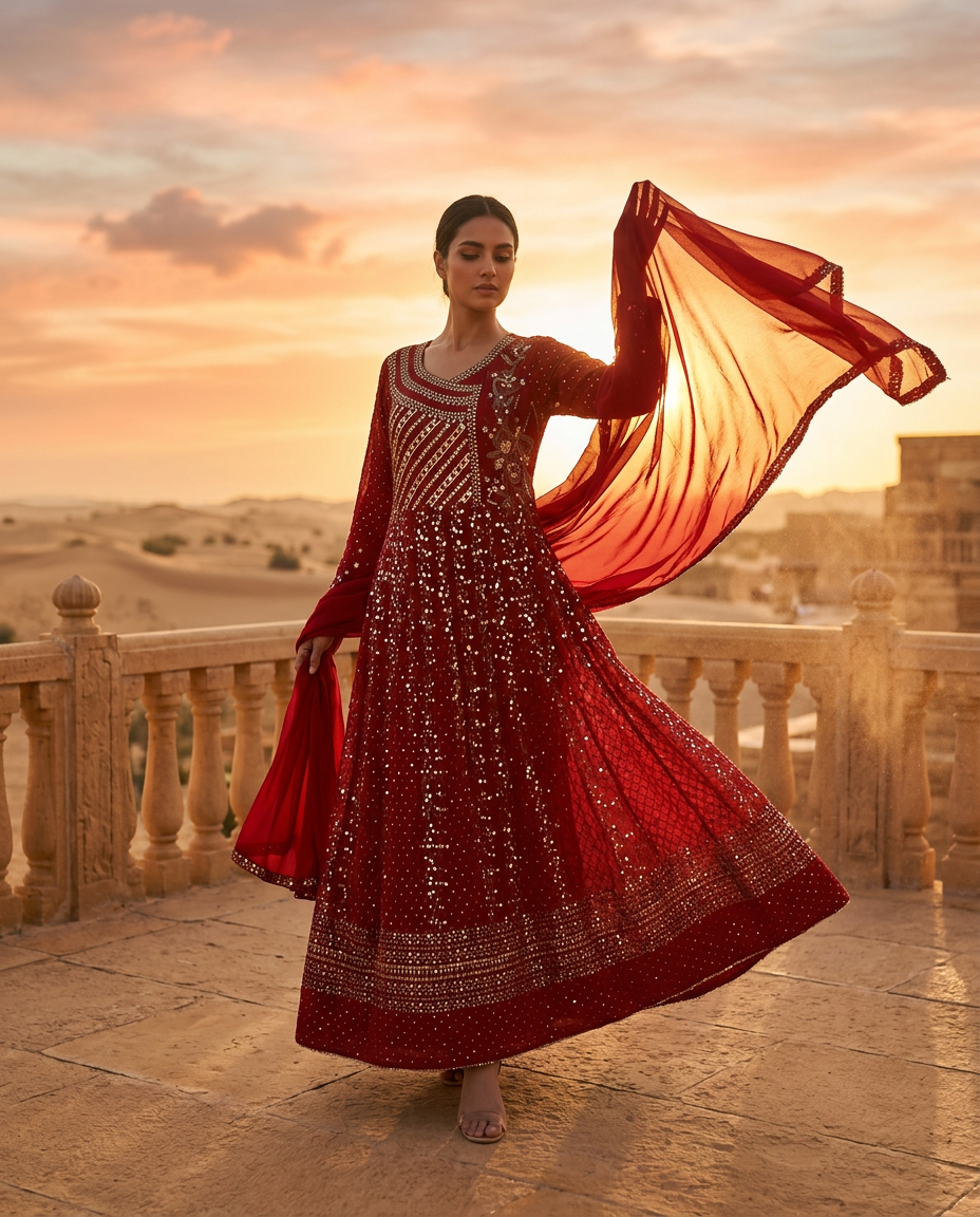 POK-1_RED_I Crimson Red Flow Kaftan