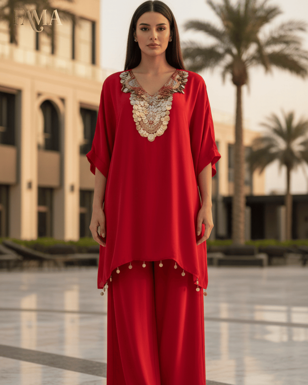 S2 Scarlet Coin Embellished Kaftan Set S2-9/R/5