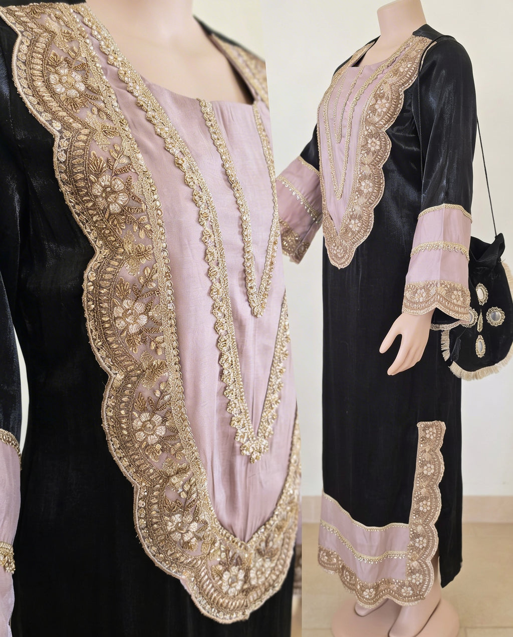 ST-1_PURPLE_ES Midnight Black & Blush Embroidered Kaftan