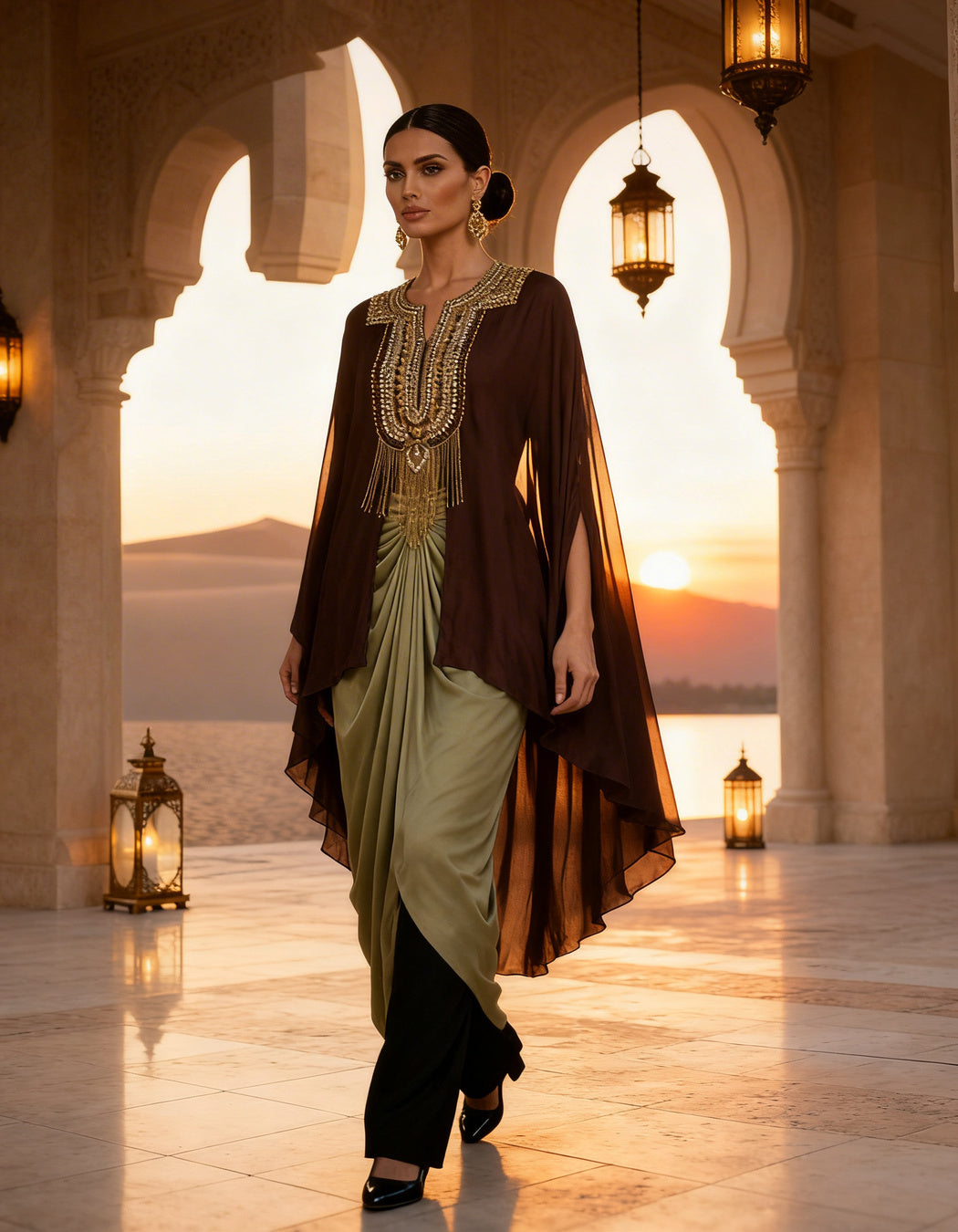 E4-13_BROWN_ES Mocha Brown Draped Kaftan