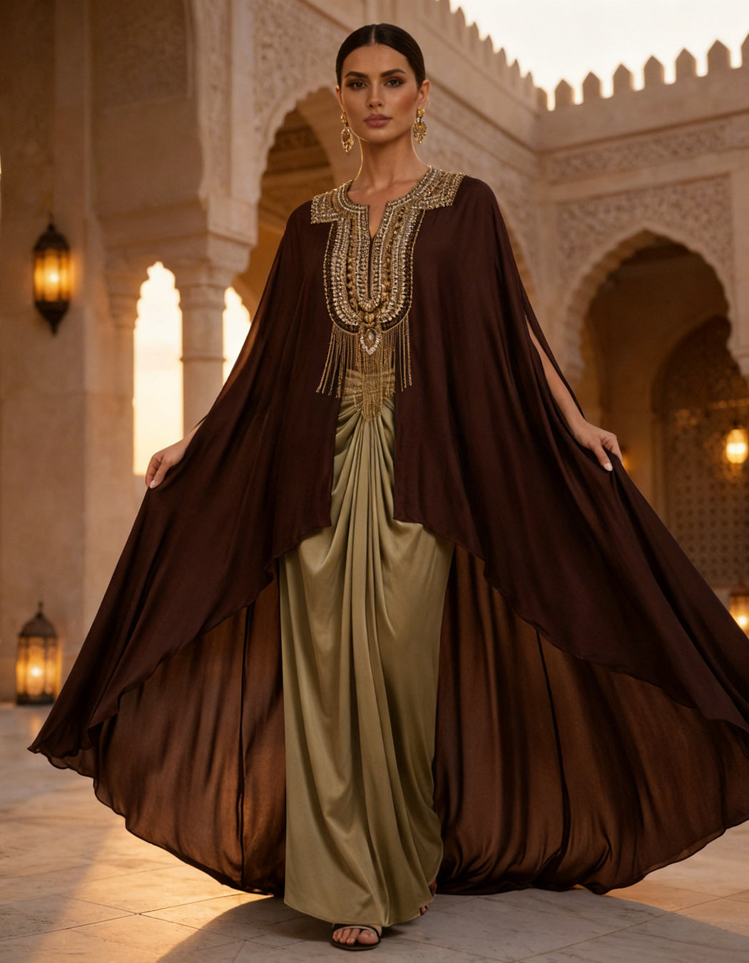 E4-13_BROWN_ES Mocha Brown Draped Kaftan