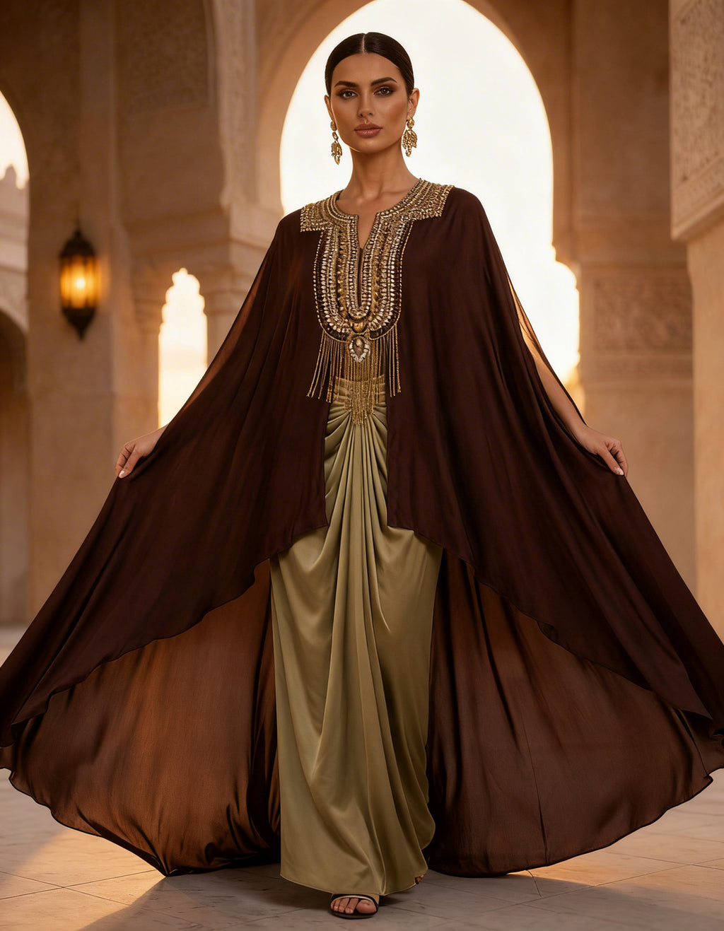 E4-13_BROWN_ES Mocha Brown Draped Kaftan