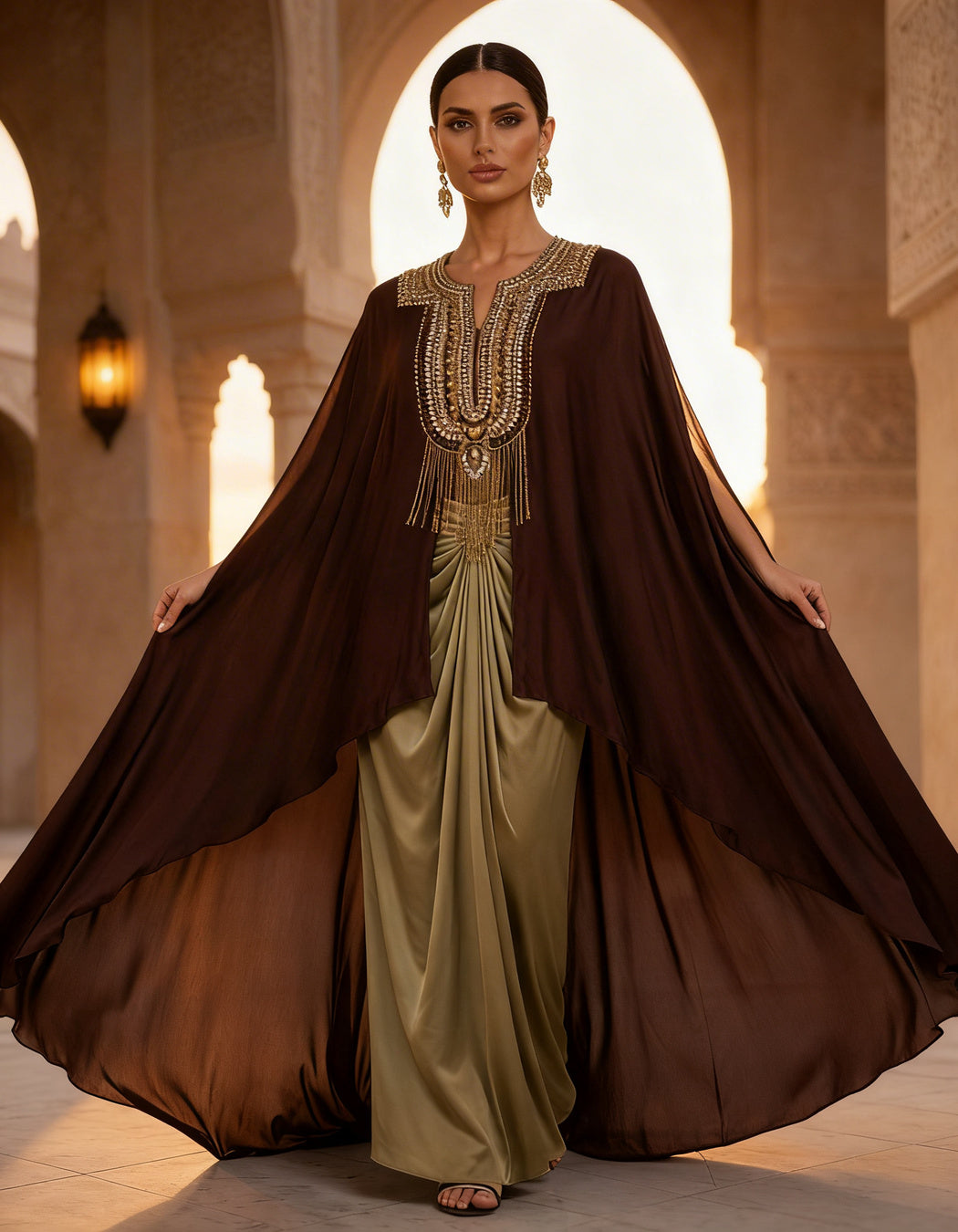 E4-13_BROWN_ES Mocha Brown Draped Kaftan