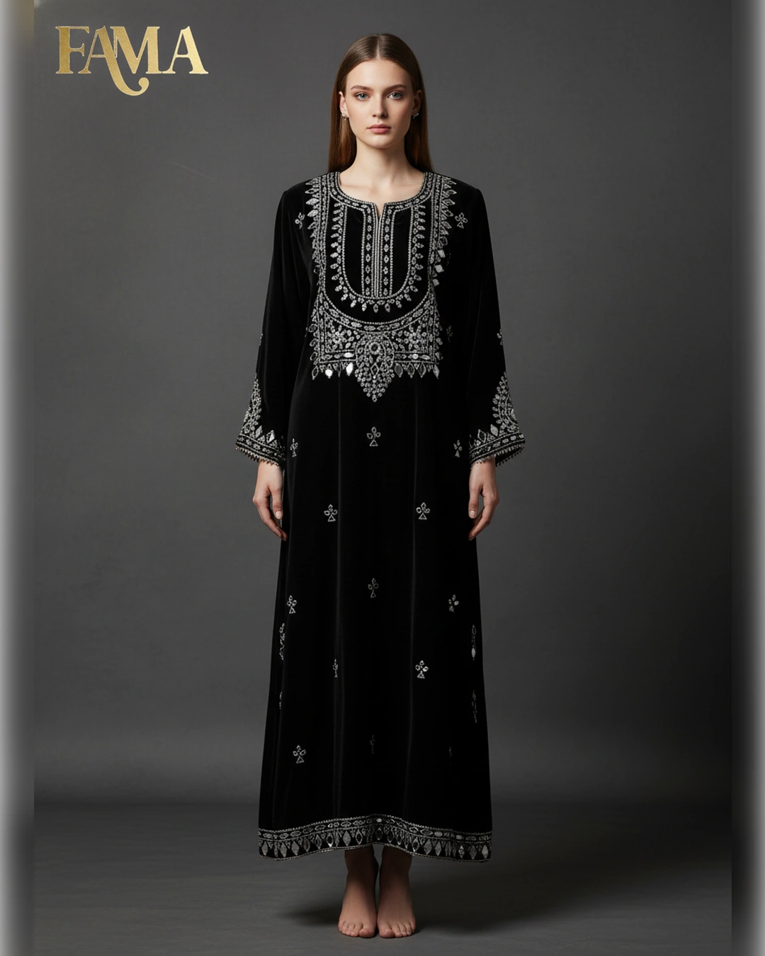 Midnight Velvet Mirror-Embroidered Kaftan Dress AA2 6