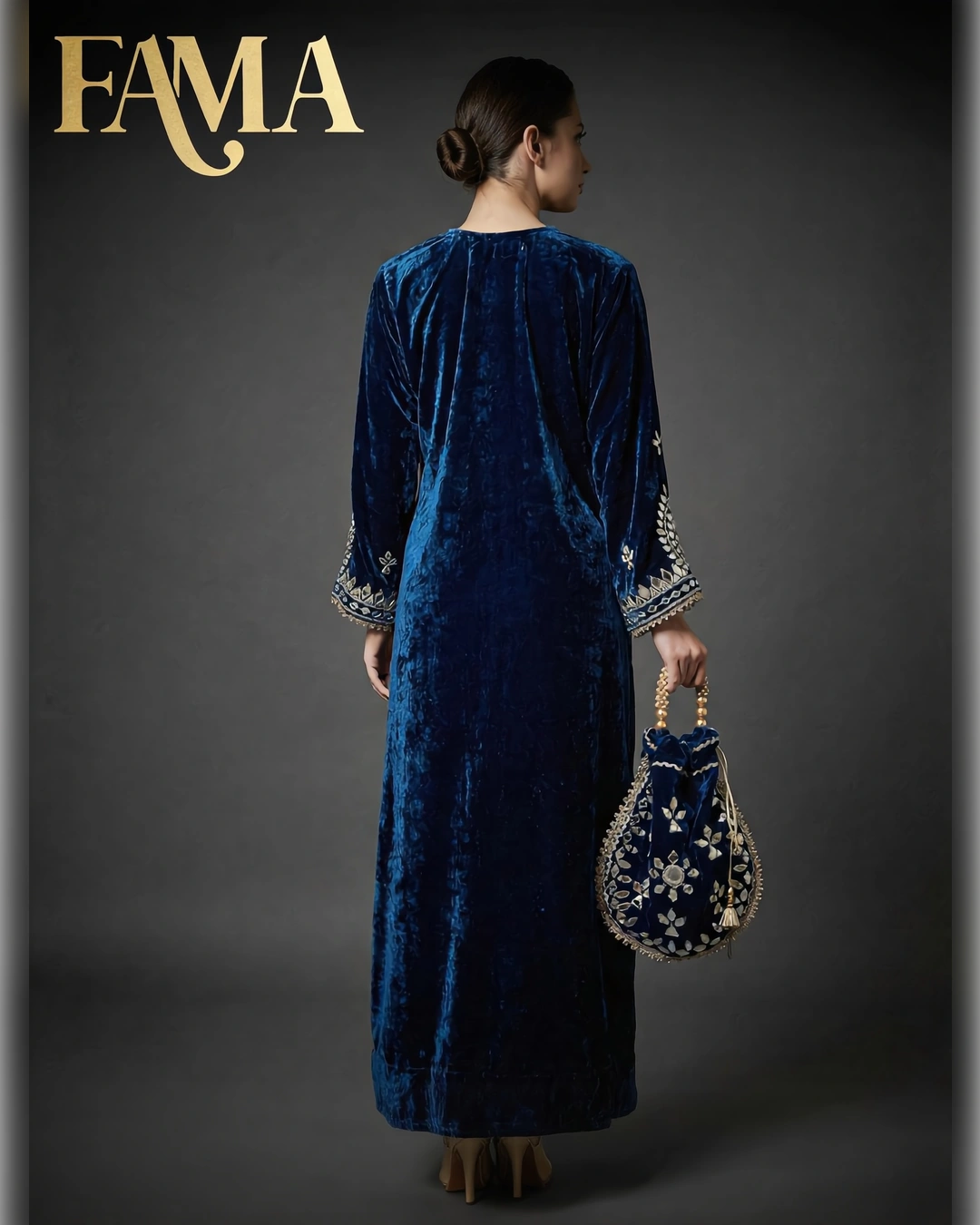 Midnight Blue Velvet Embroidered Kaftan AA2 3