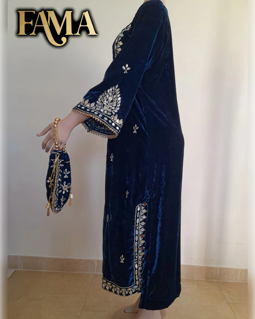 Midnight Blue Velvet Embroidered Kaftan AA2 3