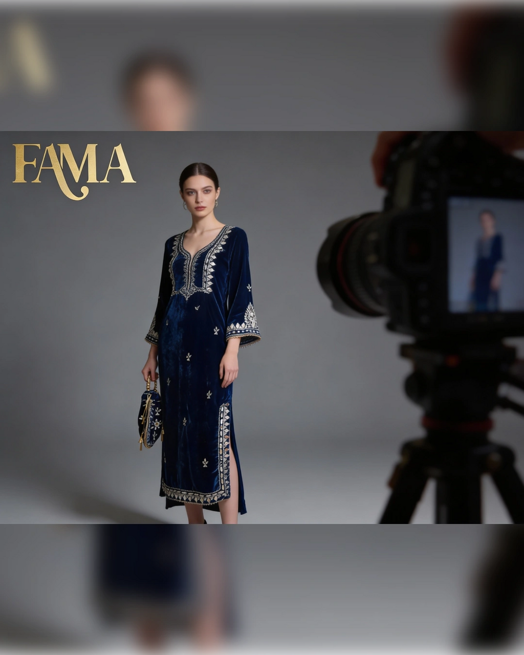 Midnight Blue Velvet Embroidered Kaftan AA2 3