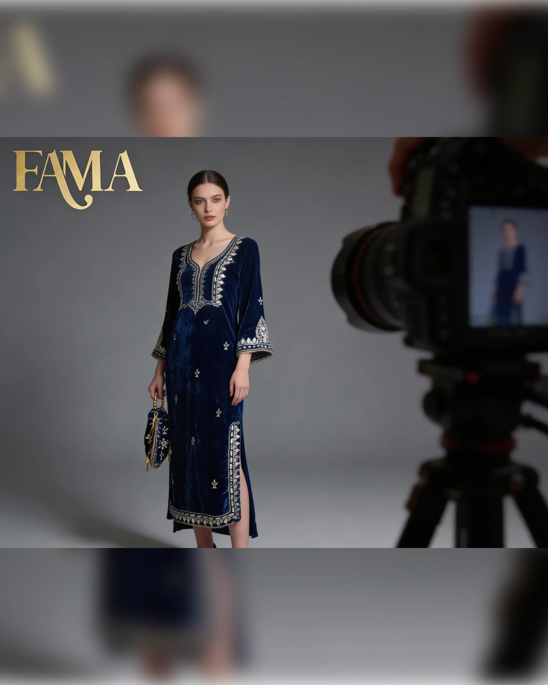 Midnight Blue Velvet Embroidered Kaftan AA2 3